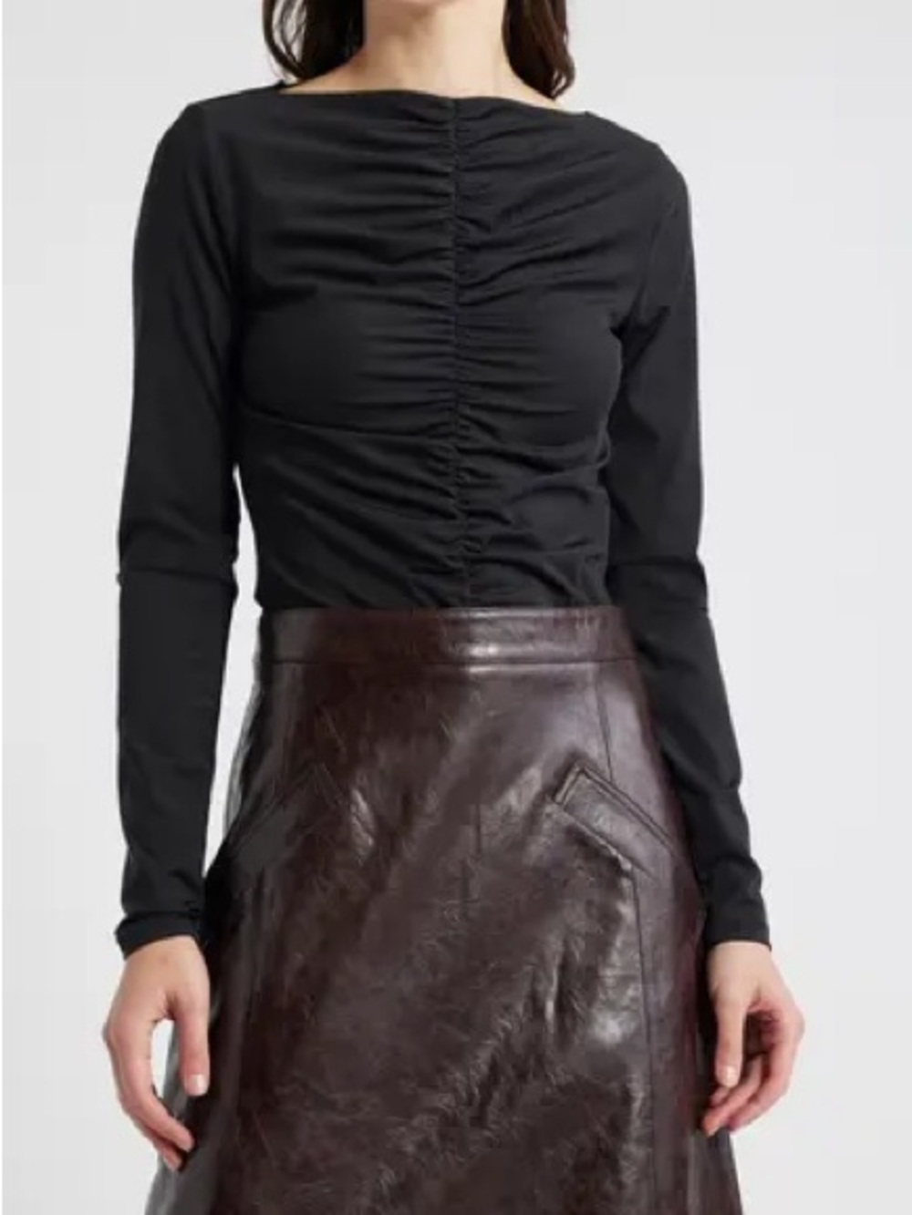 Frame Black Ruched Long Sleeve Top large